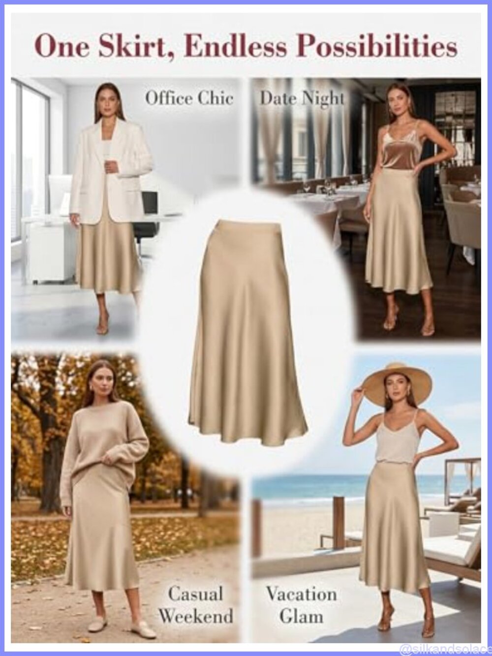 CUPSHE Women's Satin A-Line Midi Skirt High Waist Side Zipper Lightweight Soft - Picture 4 of 6